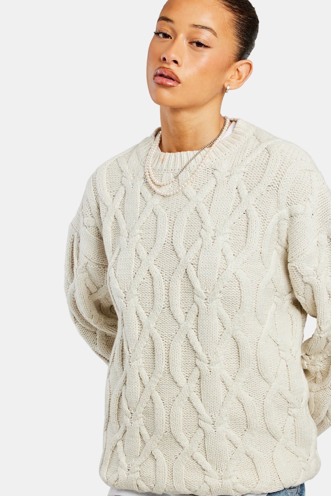 Oversize-Strickpullover - Ecru