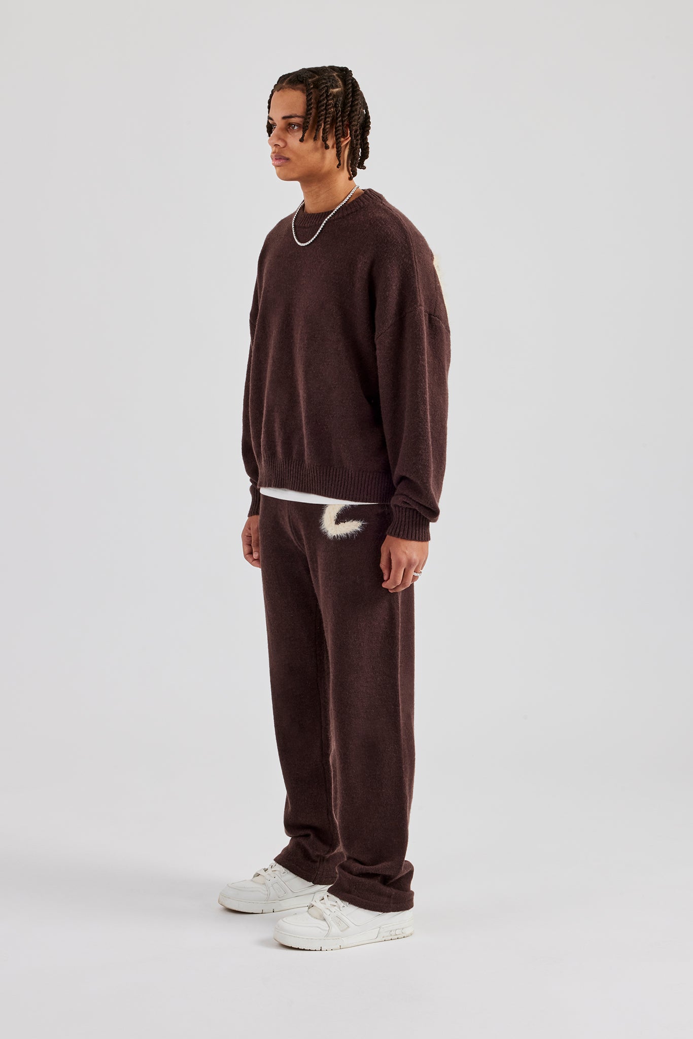 Cernucci Fluffy Intarsia Sweater & C Jogger - Chocolate | Mens