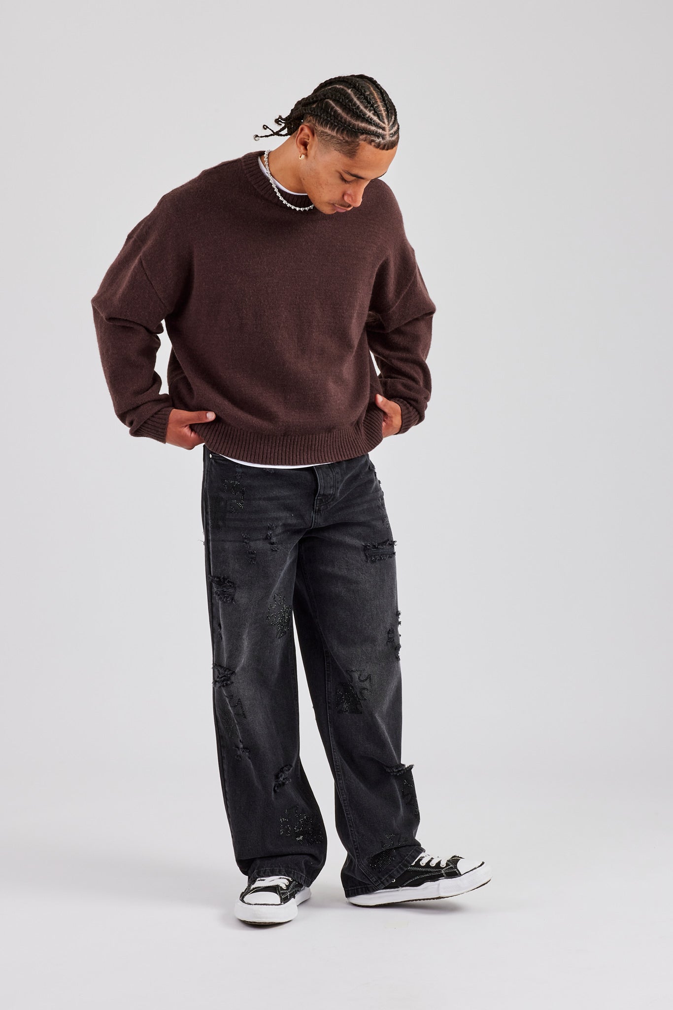 Cernucci Flauschiger Intarsienpullover - Schokolade