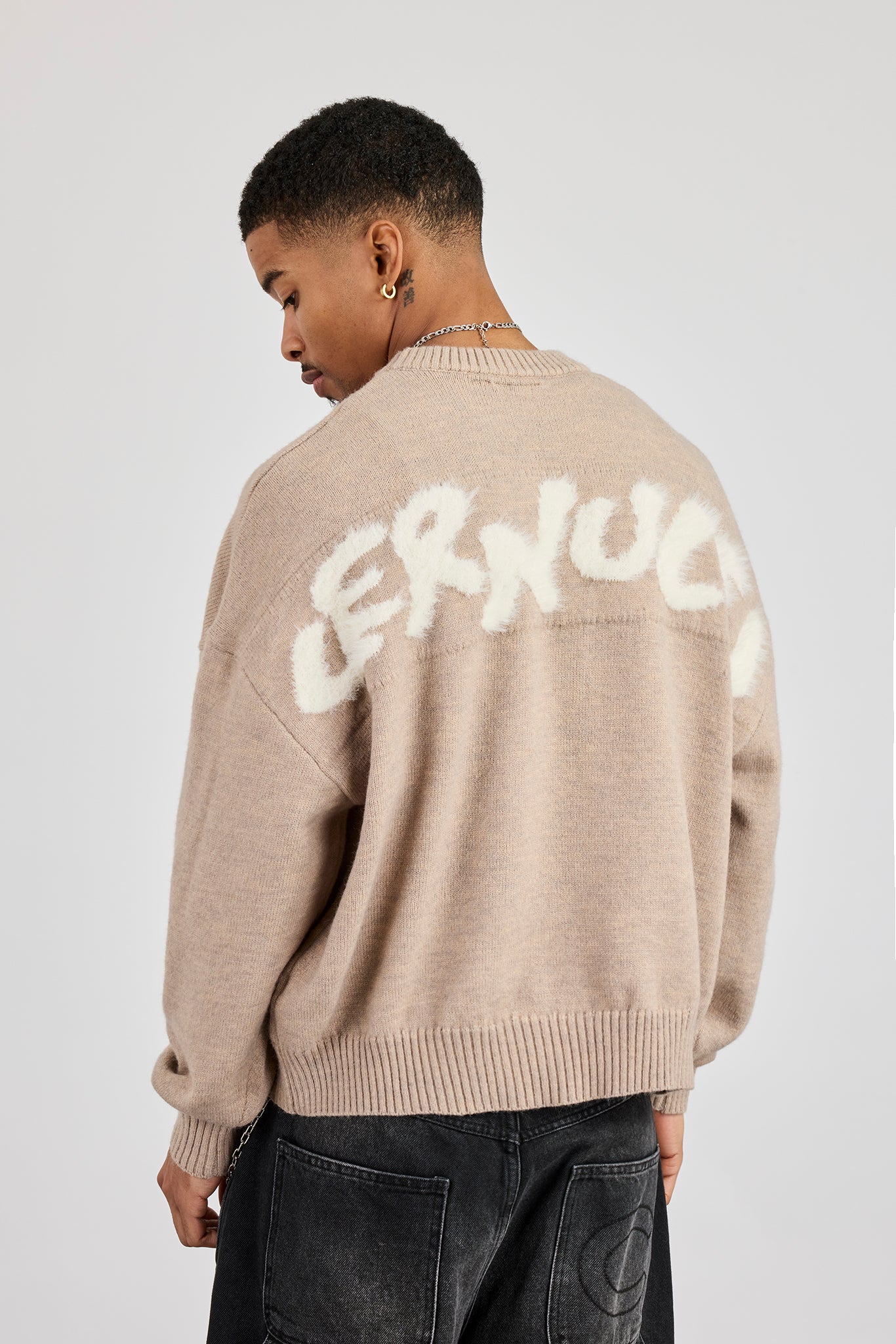 Cernucci Fluffy Intarsia Sweater - Taupe