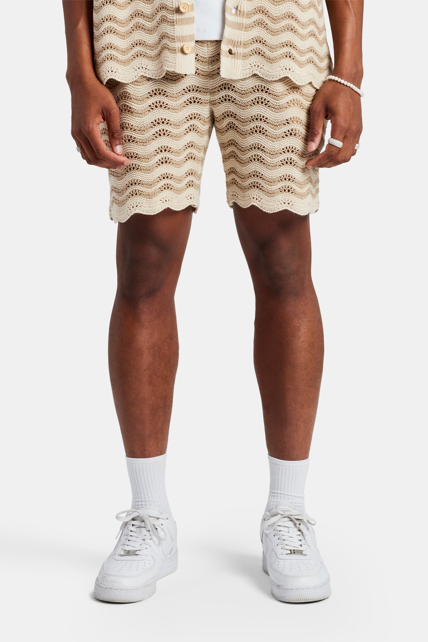 Gehäkelte, gestrickte, bestickte Shorts - Beige
