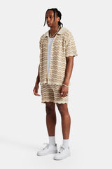 Gehäkeltes, gestricktes, besticktes Hemd- und Shorts-Set - Beige