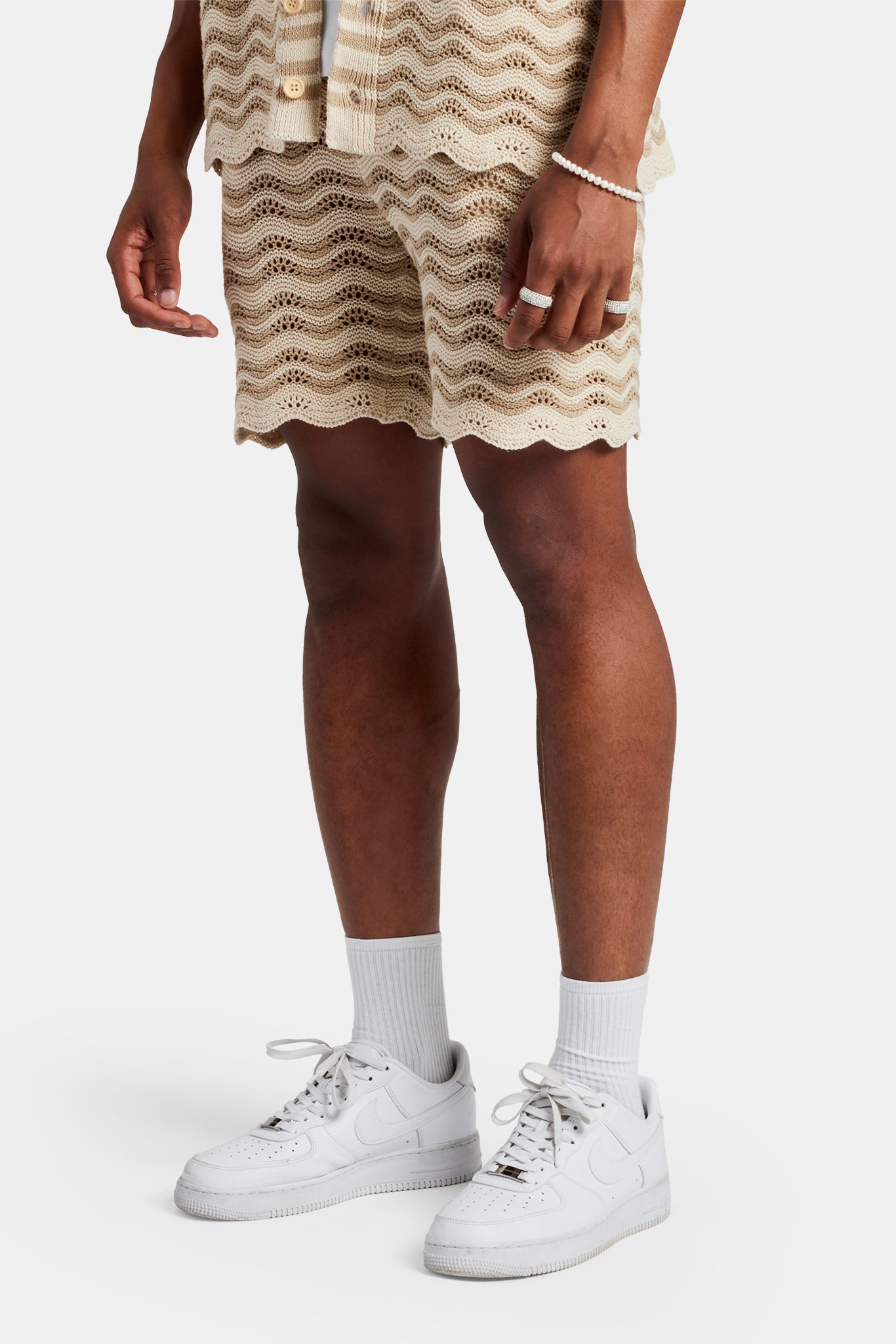 Gehäkelte, gestrickte, bestickte Shorts - Beige
