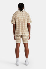 Gehäkeltes, gestricktes, besticktes Hemd- und Shorts-Set - Beige