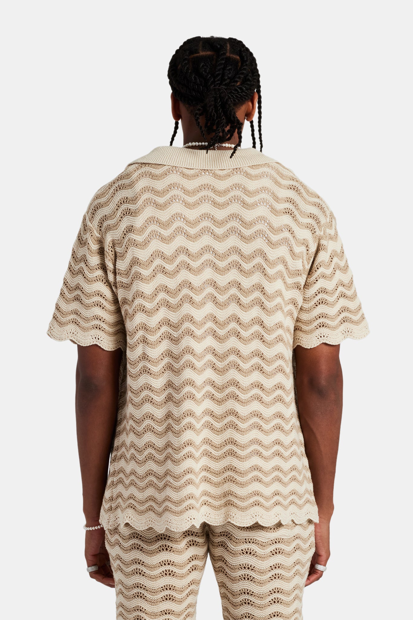 Crochet Knitted Embroidered Shirt - Beige