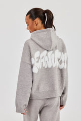 Fluffy Intarsia Boxy Hoodie - Grey