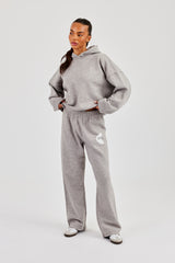Fluffy Intarsia Boxy Hoodie & Wide Leg Jogger - Grey