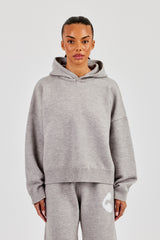 Fluffy Intarsia Boxy Hoodie - Grey