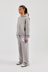Fluffy Intarsia Boxy Hoodie & Wide Leg Jogger - Grey