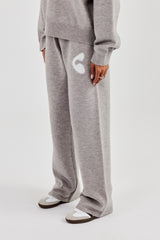 Flauschige Jogginghose mit weitem Bein und Intarsienmuster - Grau