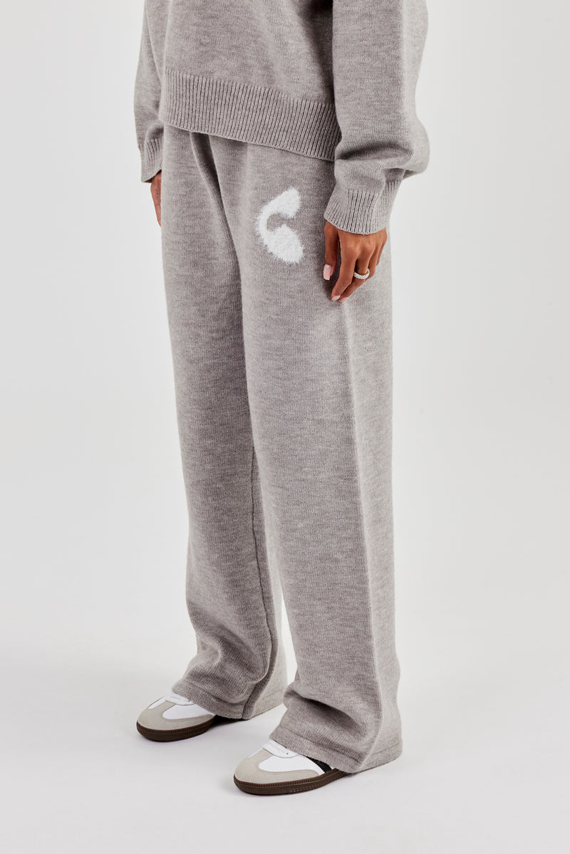 Flauschige Jogginghose mit weitem Bein und Intarsienmuster - Grau