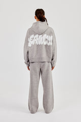 Fluffy Intarsia Boxy Hoodie & Wide Leg Jogger - Grey