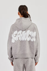 Fluffy Intarsia Boxy Hoodie - Grey