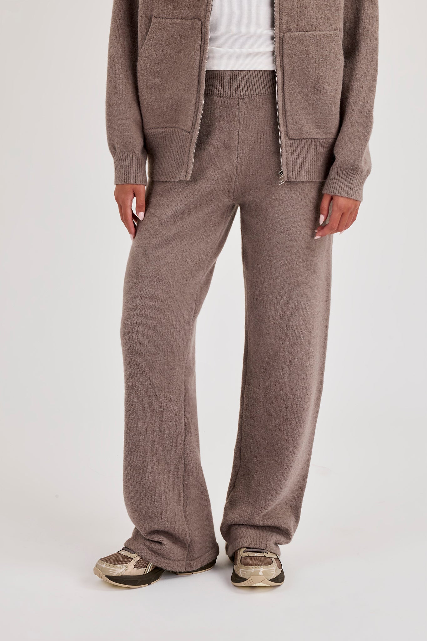 Knitted Stitch Detail Wide Leg Jogger - Charcoal