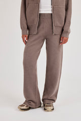 Knitted Stitch Detail Wide Leg Jogger - Charcoal