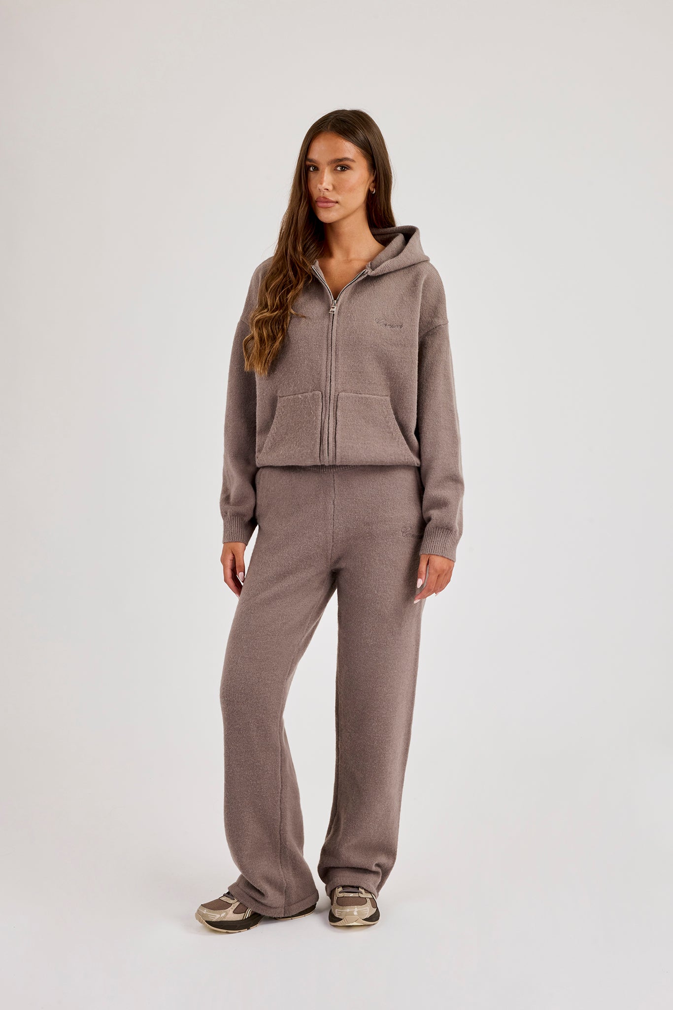 Knitted Stitch Detail Wide Leg Jogger - Charcoal
