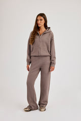 Knitted Stitch Detail Wide Leg Jogger - Charcoal
