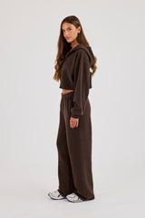 Cernucci Knitted Logo Cropped Zip Hoodie & Wide Leg Jogger – Chocolate