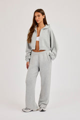 Cernucci Knitted Logo Cropped Zip Hoodie & Wide Leg Jogger - Grey