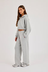 Cernucci Knitted Logo Cropped Zip Hoodie & Wide Leg Jogger - Grey