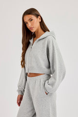 Cernucci Knitted Logo Cropped Zip Hoodie - Grey