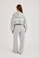 Cernucci Knitted Logo Cropped Zip Hoodie & Wide Leg Jogger - Grey