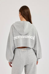 Cernucci Knitted Logo Cropped Zip Hoodie - Grey