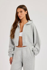 Cernucci Knitted Logo Cropped Zip Hoodie - Grey