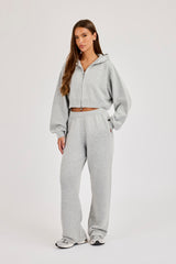 Cernucci Knitted Logo Cropped Zip Hoodie & Wide Leg Jogger - Grey
