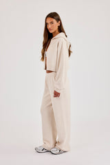 Cernucci Knitted Logo Cropped Zip Hoodie & Wide Leg Jogger – Oatmeal