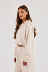 Cernucci Knitted Logo Cropped Zip Hoodie - Oatmeal