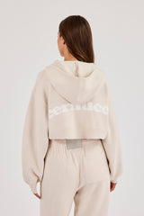 Cernucci Knitted Logo Cropped Zip Hoodie - Oatmeal