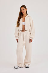 Cernucci Knitted Logo Cropped Zip Hoodie & Wide Leg Jogger – Oatmeal