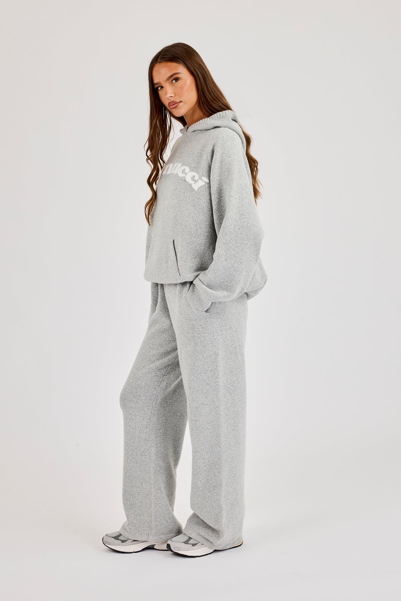 Cernucci Knitted Logo Oversized Hoodie & Wide Leg Jogger - Grey