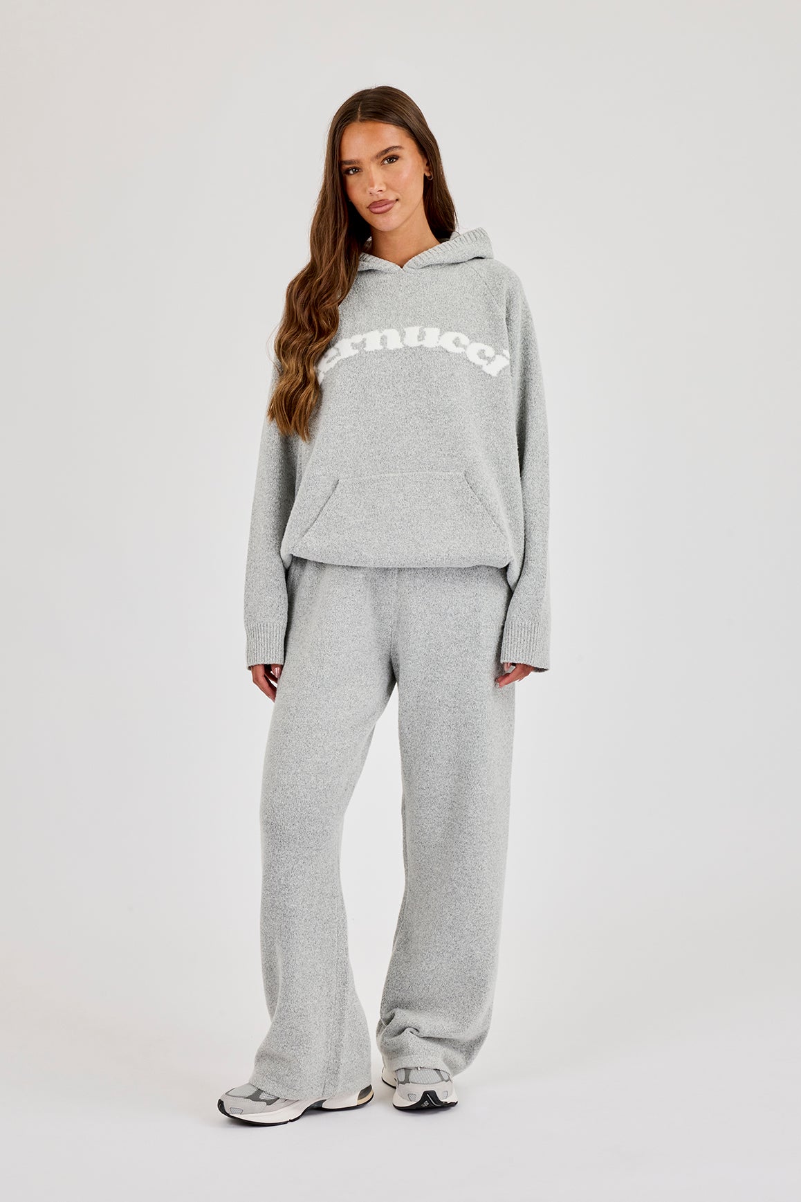 Cernucci Knitted Logo Oversized Hoodie & Wide Leg Jogger - Grey