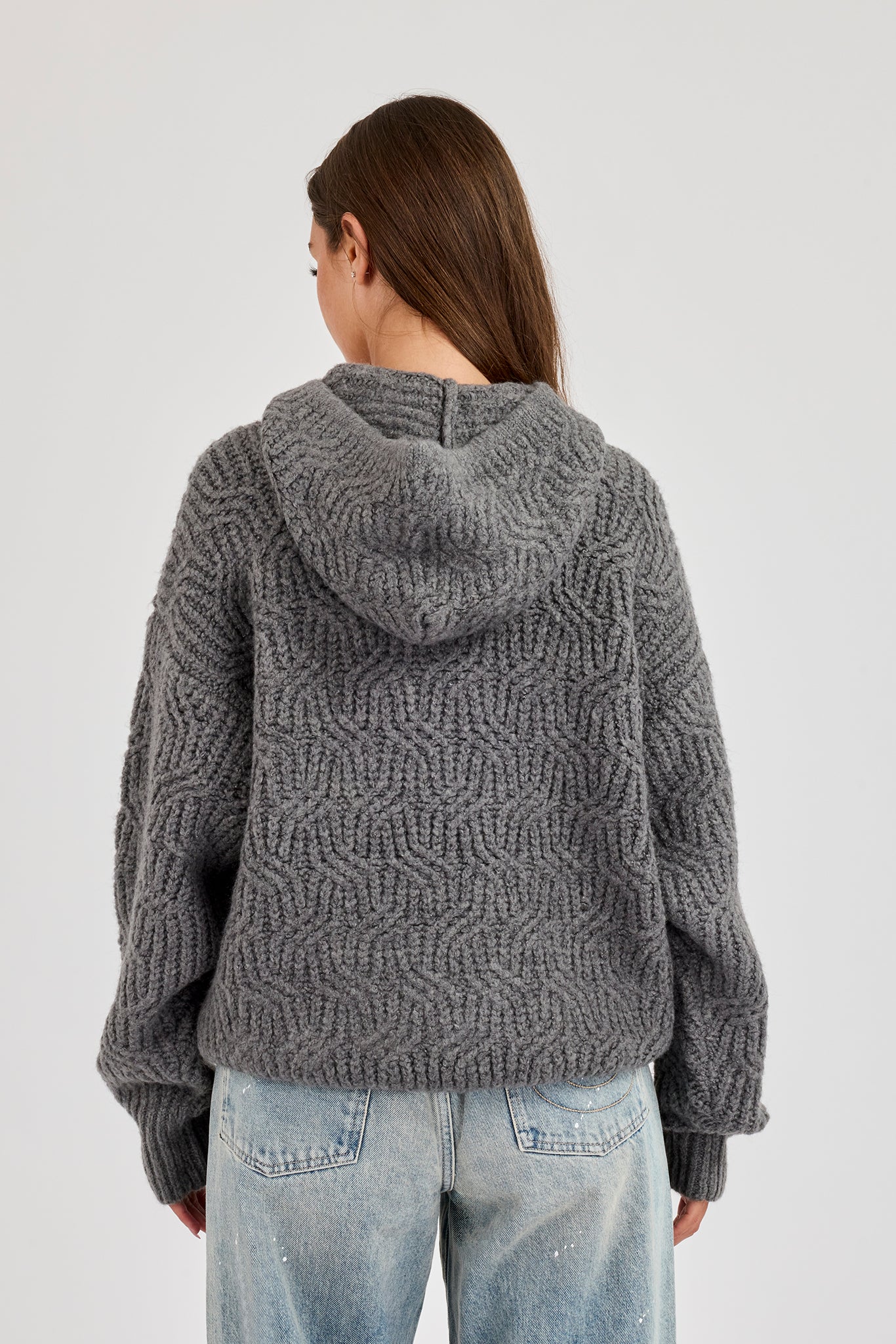CN Cable Knit Oversized Hoodie - Charcoal