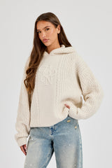 CN Cable Knit Oversized Hoodie - Off White