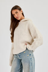 CN Cable Knit Oversized Hoodie - Off White