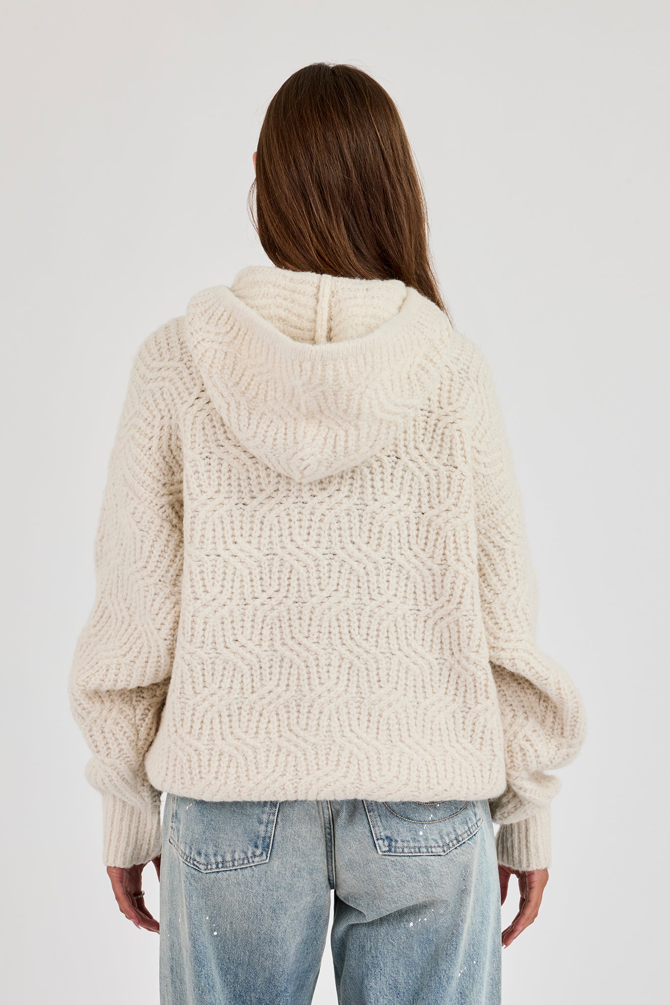 CN Cable Knit Oversized Hoodie - Off White