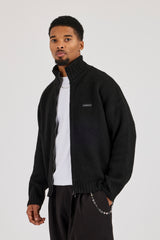 Chunky Knitted Funnel Neck Sweatshirt - Black