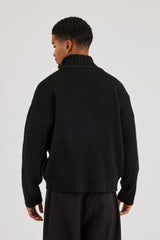 Chunky Knitted Funnel Neck Sweatshirt - Black