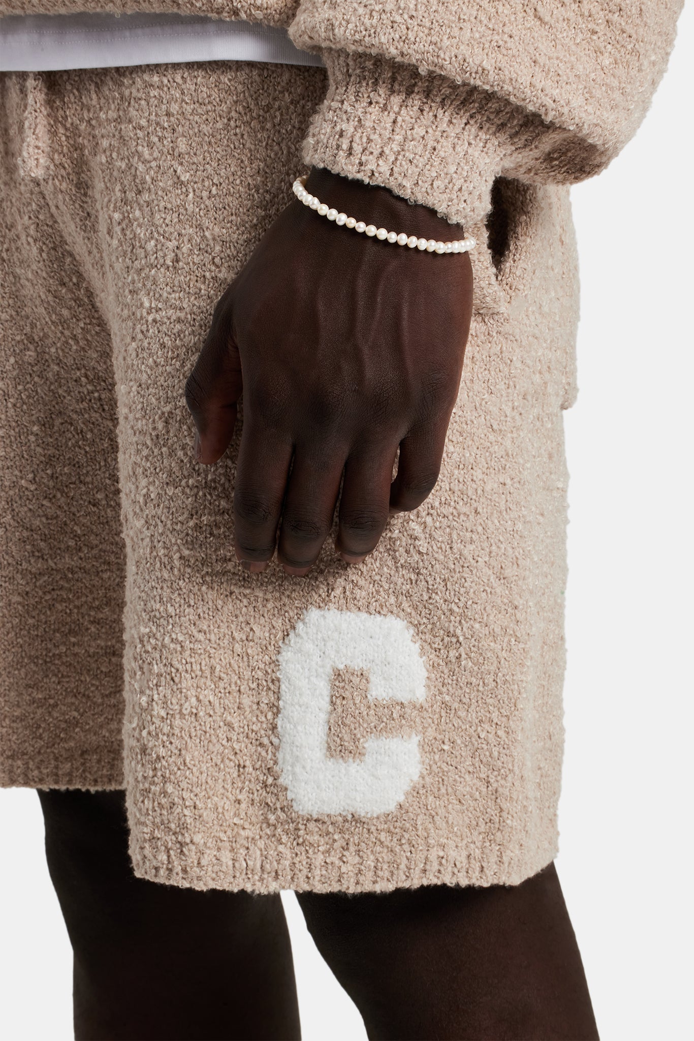 Strukturierte Strickshorts - Beige