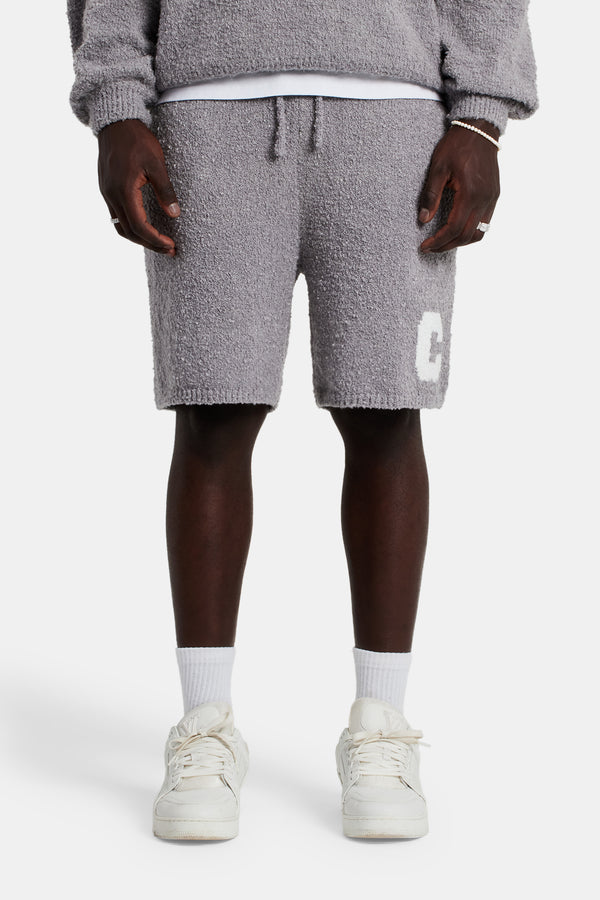 male model wearing the Textured Knitted short in grey