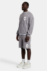 male model wearing the Textured Knitted short in grey