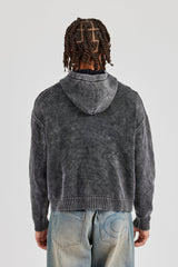 Acid Wash Knitted Hoodie - Charcoal