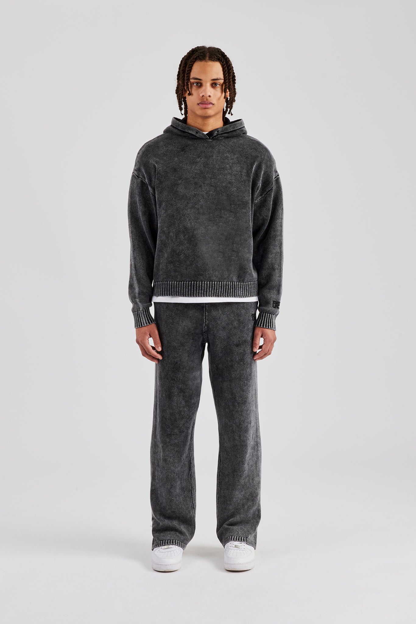 Acid Wash Knit Tracksuit - Charcoal | Mens Sets | Shop Tracksuits