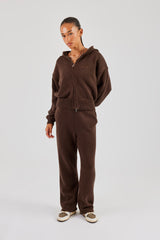Knitted Embroidered Zip Through Tracksuit - Chocolate