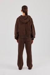 Knitted Embroidered Zip Through Tracksuit - Chocolate