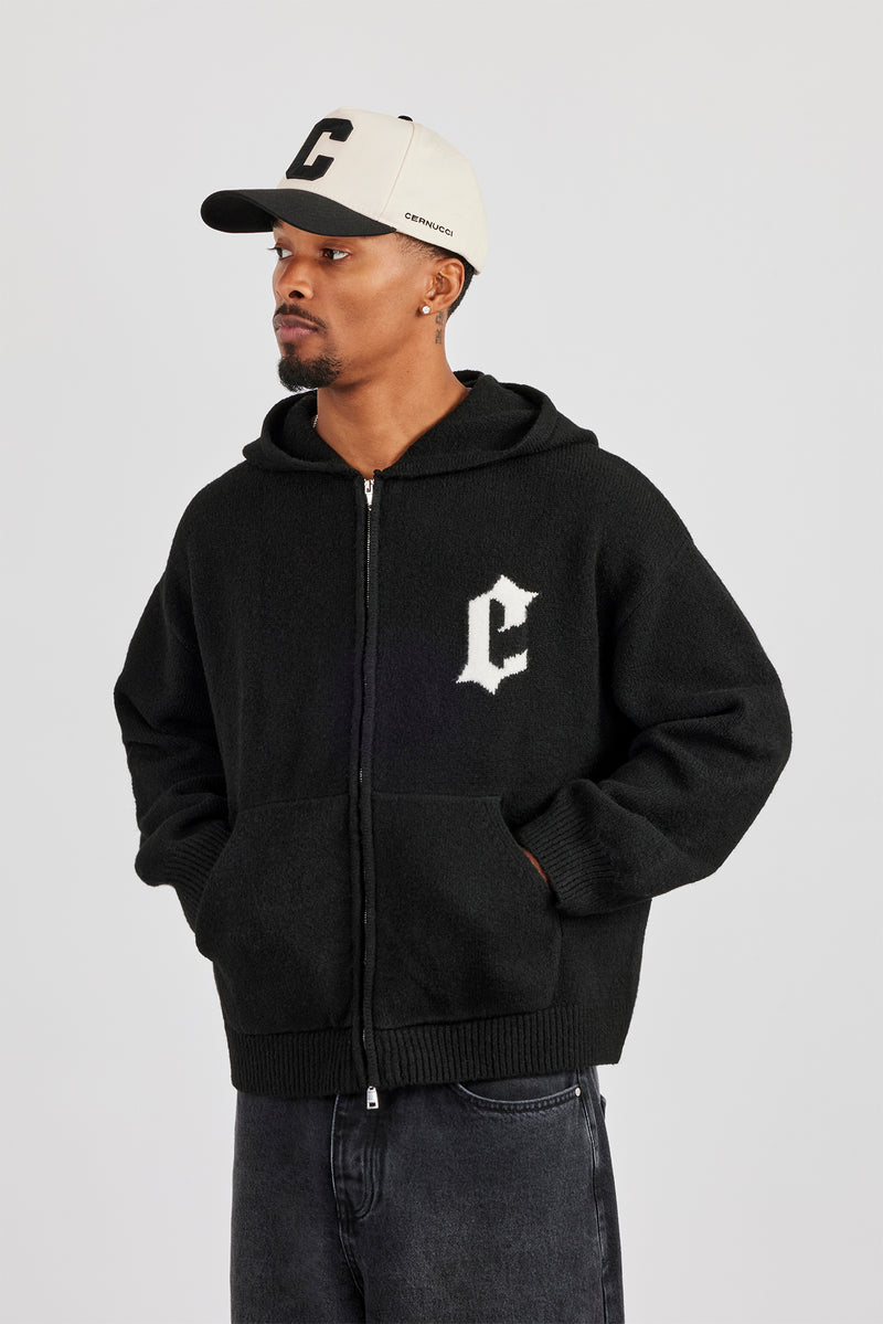 Herren-Strickjacke mit Reißverschluss - Schwarz