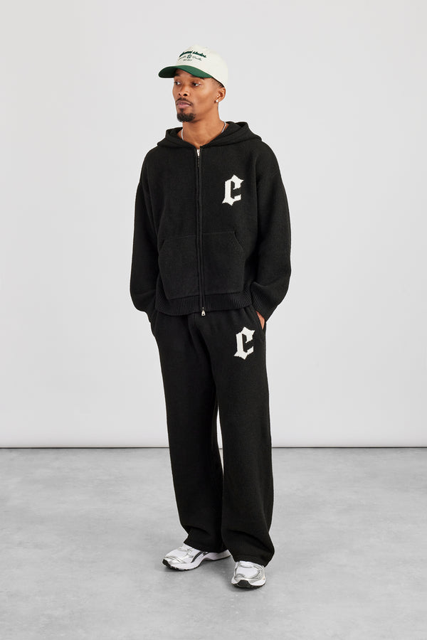Mens C Knitted Zip Through Hoodie & Jogger - Black